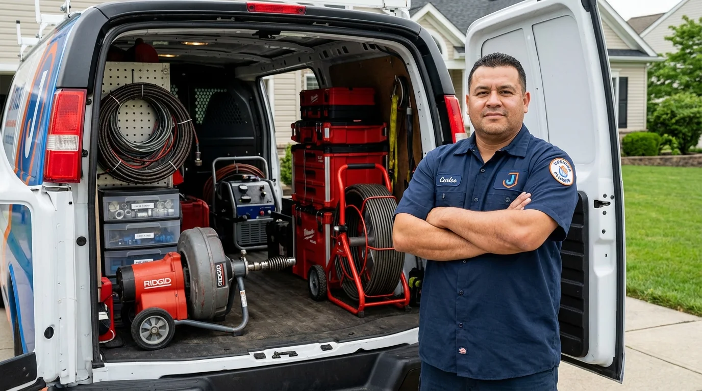Professional drain cleaning equipment and Johns Plumbing LLC plumber in Cohasset