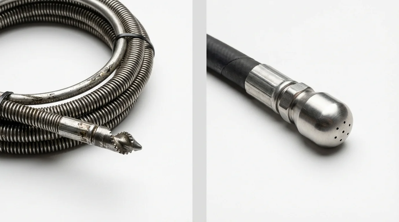 Drain snake cable and hydro jetting nozzle used for drain cleaning in Cohasset, MN